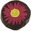 A GERBERA DAISY RASPBERRY/GOLD COOKIE TRANSFER with a pink flower on it.