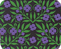 A SPRING GARDEN PURPLE/LIME 10″ X 11″ floral pattern on a black square coaster.