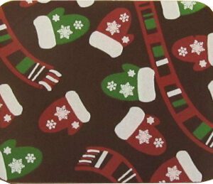 A Christmas coaster with MITTENS & SCARVES  RED/GREEN/WHITE  10" x 11" on it.