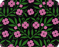 A pattern of SPRING GARDEN PINK/LIME 10" X 11" flowers and green leaves.