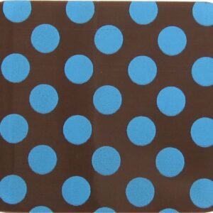 A blue and brown polka dot coaster.