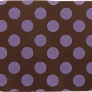 A purple and brown polka dot coaster.