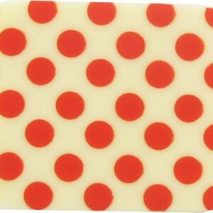 A red and white square with polka dots on it.