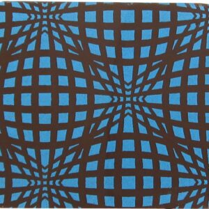 A blue and brown square coaster with an abstract pattern.
