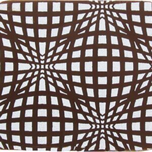 A brown and white square coaster with a geometric pattern.