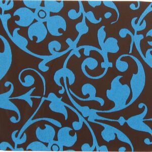 A blue and brown square coaster with a floral pattern.