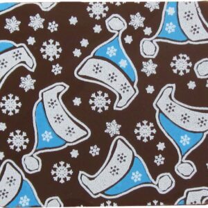 A coaster with snowflakes and santa hats on it.