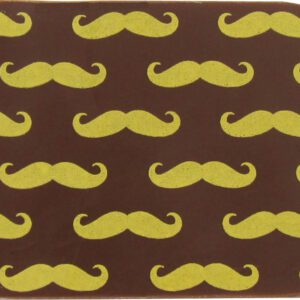 A coaster with yellow and brown mustaches on it.