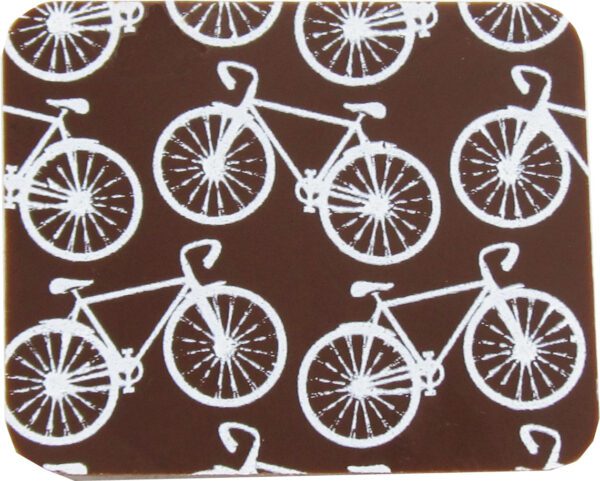 A coaster with bicycles on it.