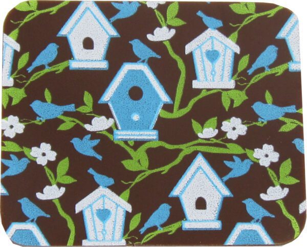 Blue and brown birdhouse coaster.