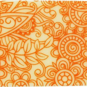 An orange and white square with a paisley design on it.