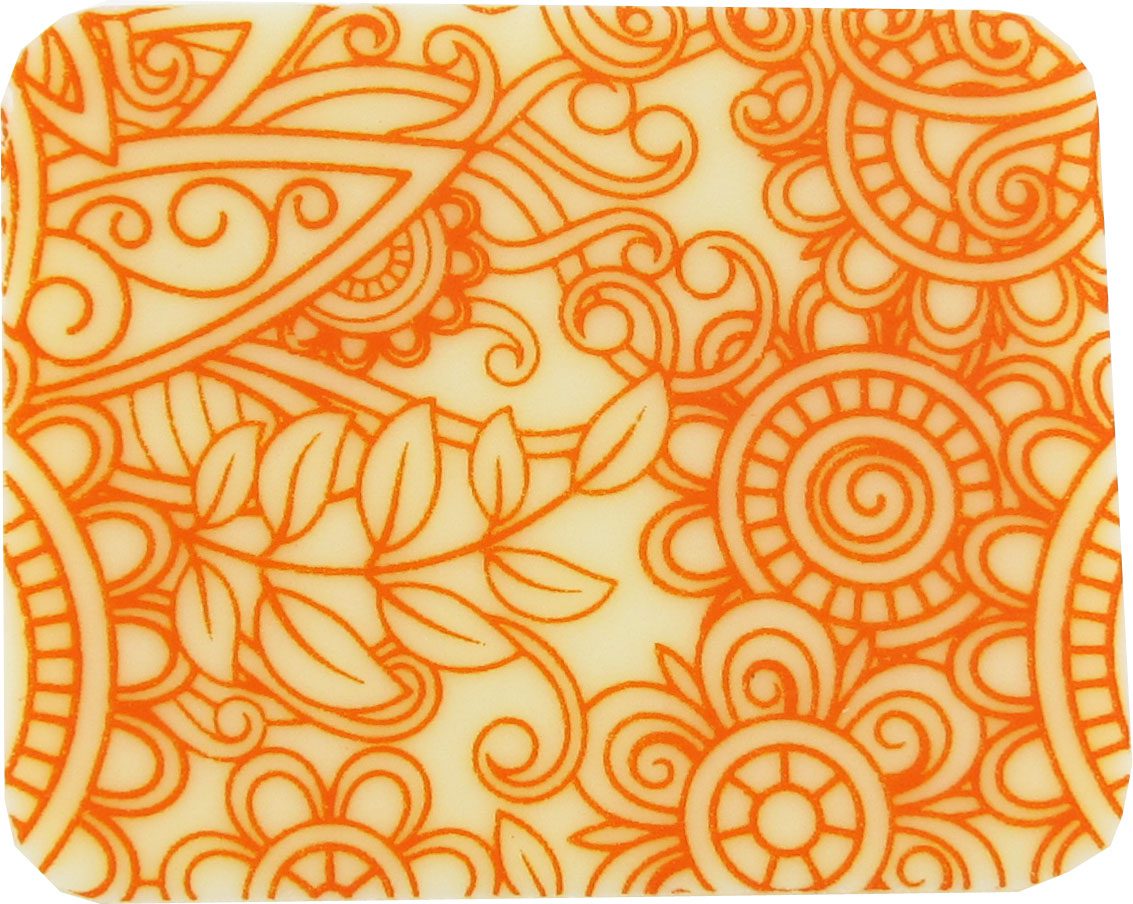 An orange and white square with a paisley design on it.