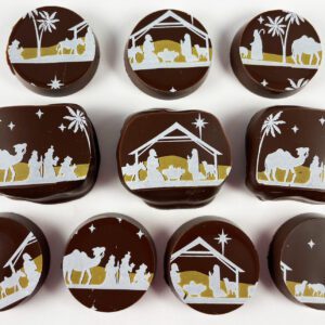 Chocolates decorated with nativity scenes